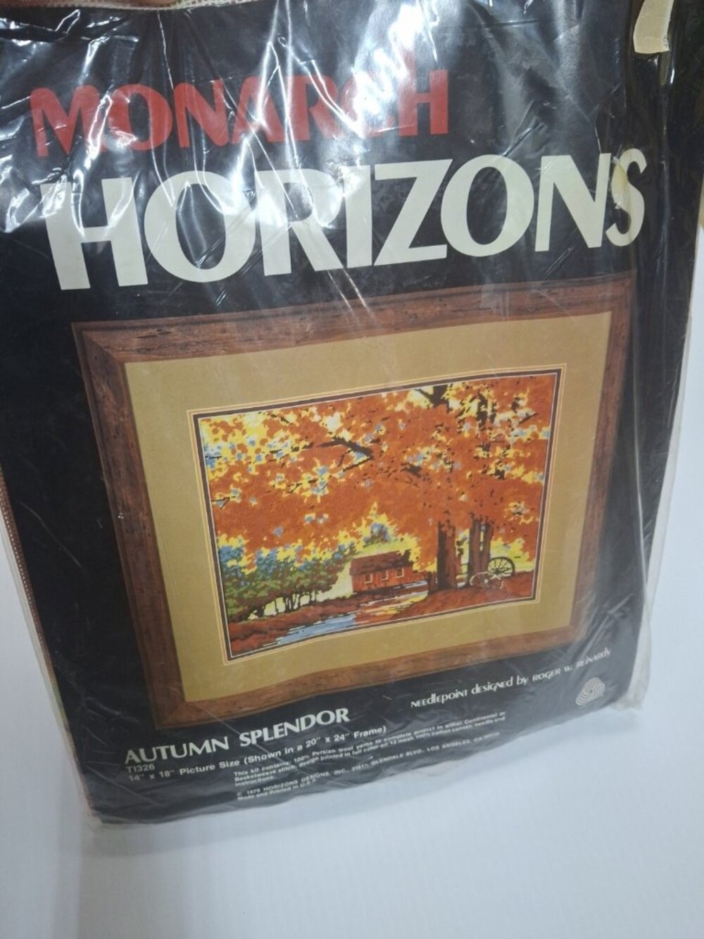 Vtg * 1979 MONARCH HORIZONS" Autumn Horizons" Covered Bridge Needlepoint